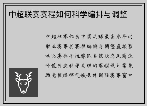 中超联赛赛程如何科学编排与调整