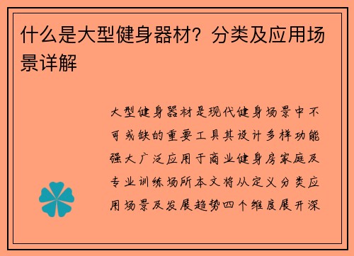 什么是大型健身器材？分类及应用场景详解